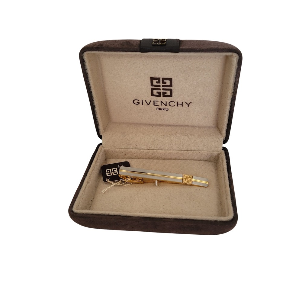 Givenchy Gentleman Paris Tie Clip Two Tone Gold Silver 4G Logo New With Box
